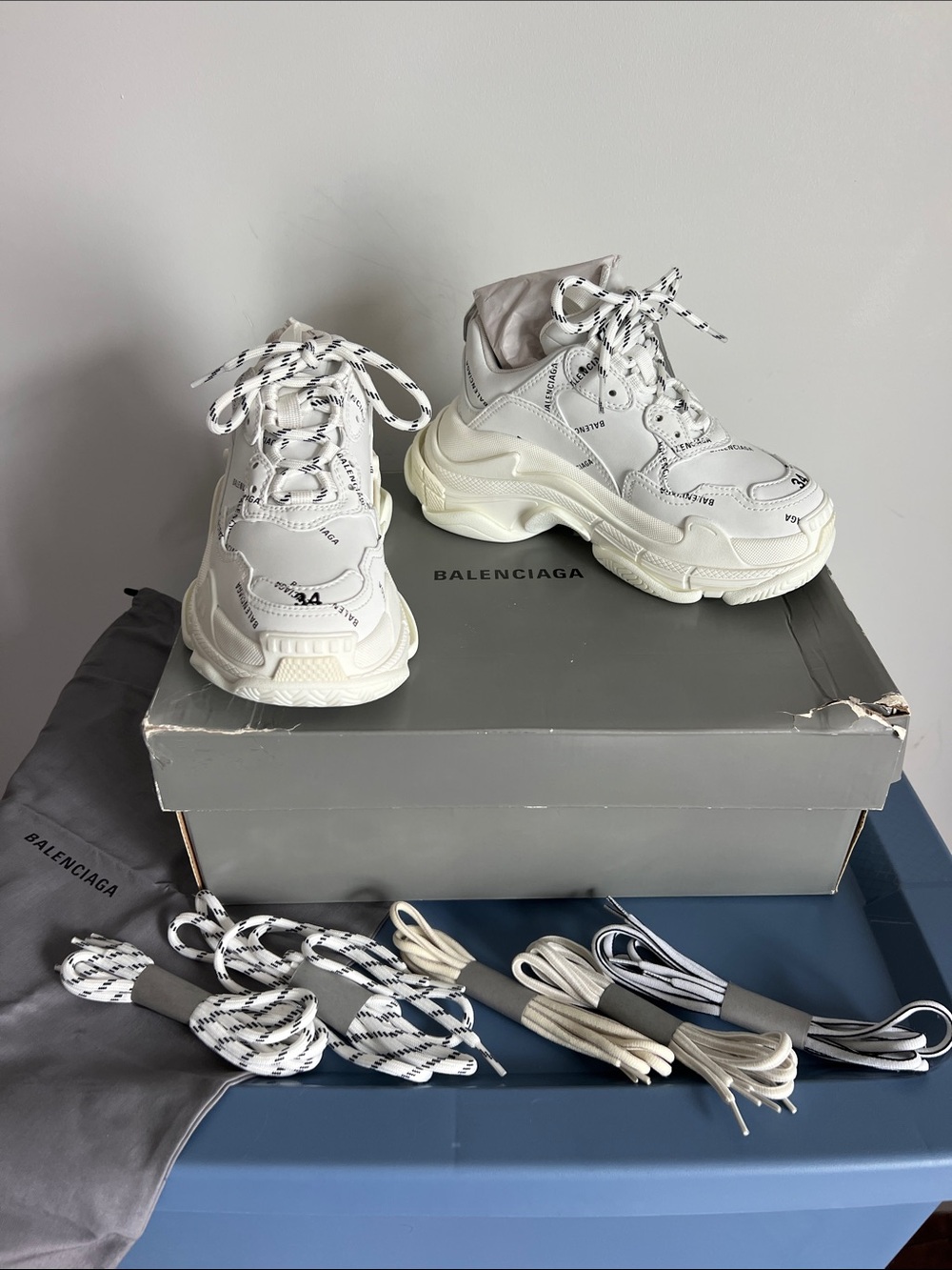Balenciaga triple s chunky sneaker allover logo black and white women’s size 4